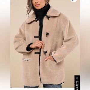 Beige Shearling Collared Toggle Coat